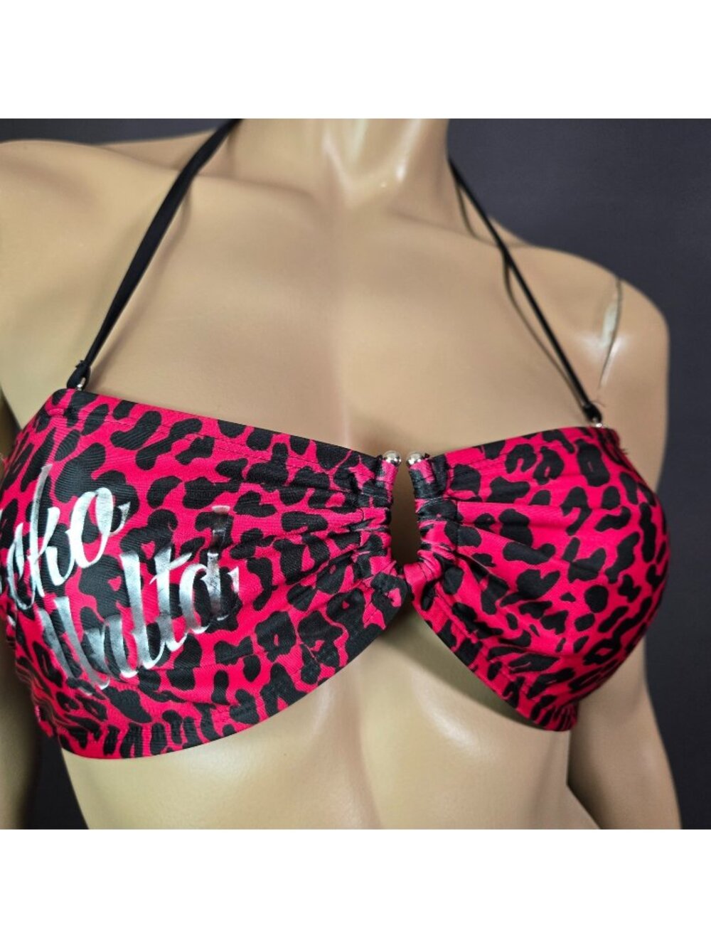 Vintage Y2K Ecko Unltd Red Black Leopard Print Bikini Halter Top Size S